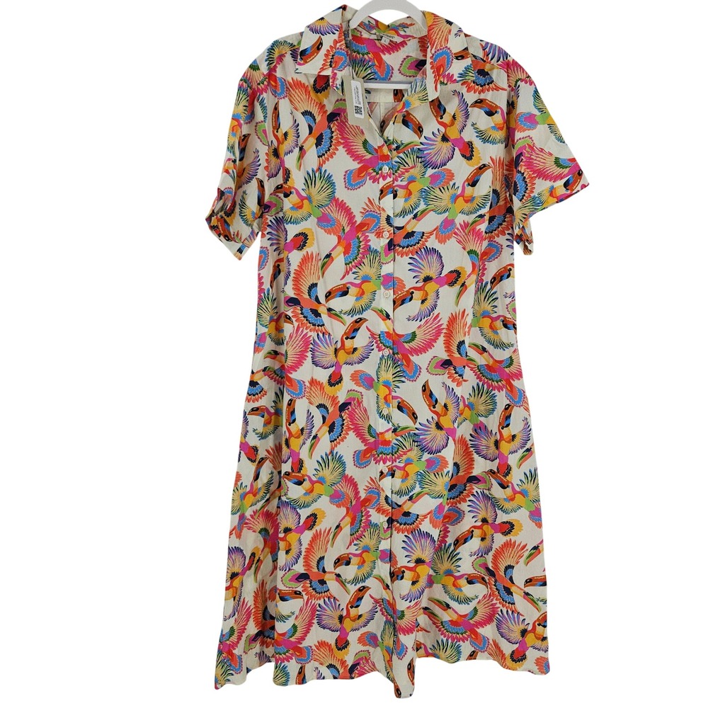 Tucker The Sarah Shirtdress Ivory Toucans Preppy pop Art to Wear Designer NWT L